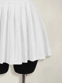 SHEIN ICON 女士纯色圆领褶皱无袖迷你连衣裙 - 白色 - 查看 9