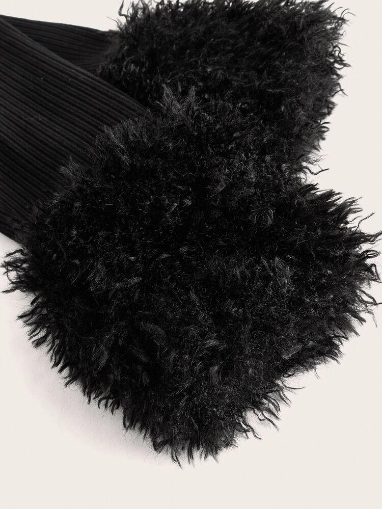 SHEIN ICON Solid Fuzzy Trim Open Front Crop Fall Jacket - Black - View 5