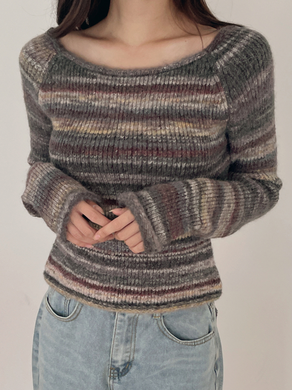 Women's Elegant Colorblock Striped Fitted Long Sleeve Pullover Knit Sweater, Spring/Autumn Vacation Style