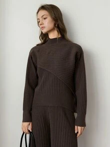 Dazy-Less Women's Autumn/Winter Casual Solid Color Sweater & Knitted Pants 2 Pieces Set - Coffee Brown - View 3
