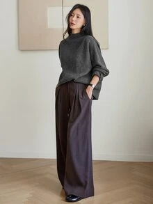 Dazy-Less Women's Solid Color Stand Collar Long Sleeve Casual Versatile Sweater Fall - Grey - View 3