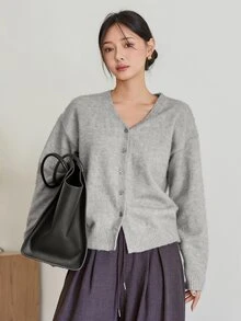 Dazy-Less Women's Autumn/Winter Casual Cardigan & Scarf 2 Pieces Set - Grey - View 3