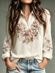 Glimmora Women's Autumn Casual Floral Print Blouse - Multicolor - View 8