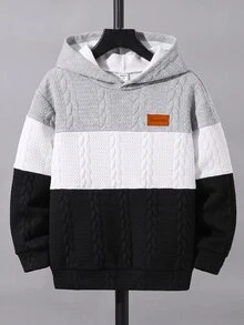SHEIN 青少年男孩秋冬拼色拼接長袖休閒衛衣，適合返校與外出穿著 - 彩色 - 查看 1