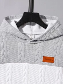 SHEIN 青少年男孩秋冬拼色拼接長袖休閒衛衣，適合返校與外出穿著 - 彩色 - 查看 3