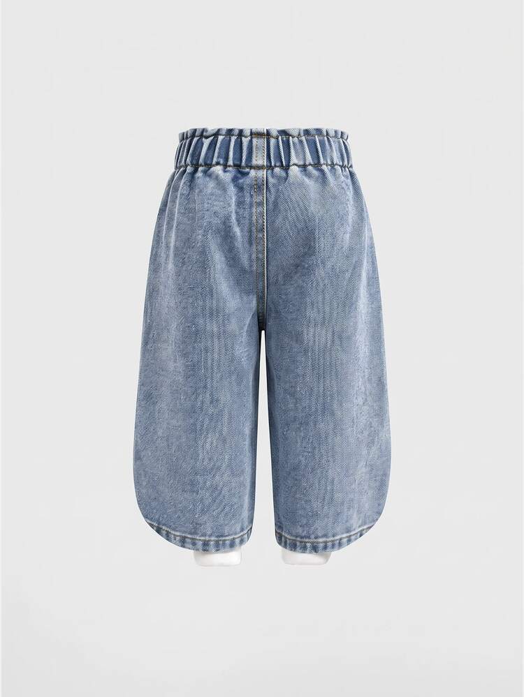 SHEIN Baby Girl Wide Leg Loose Casual Versatile Denim Jeans With Pockets Pcs - Multicolor - View 5