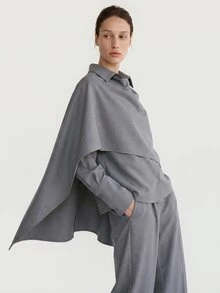 Dazy-Less Autumn/Winter Grey Round Neck Long Sleeve Slim Fit Waist Top And High Waist Loose Wide Leg Pants 2 Pieces Set - Grey - View 7