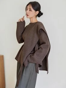Dazy-Less Women's Winter Coffee Brown Lapel Button Long Sleeve Thick Wool Blend Cinched Waist Mid-Length Coat - Coffee Brown - View 5