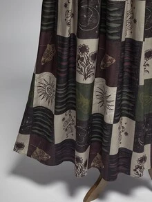 ROMWE Gaun Wanita Ukuran Plus Gaya Liburan Hippie Vintage Motif Matahari Bulan Bintang Ramalan dengan Belahan Tinggi dan Desain Leher Halter - MultiWarna - View 4