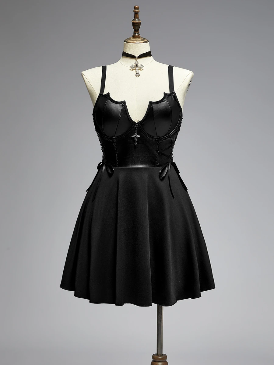ROMWE Goth Plus Size Women's Casual Daily Summer Spaghetti Strap Dress - Black - View 1