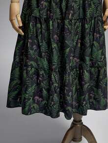 ROMWE Fairycore Gaun Wanita Ukuran Besar Vintage Romantis Motif Ngengat Gelap Tanpa Bahu Lengan Mengembang - Hijau - View 4