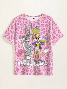 LOONEY TUNES X SHEIN 女款卡通印花圓領短袖T恤 - 白色 - 查看 3