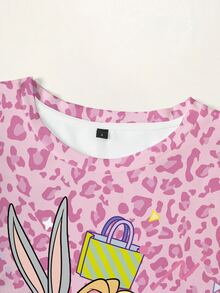 LOONEY TUNES X SHEIN 女款卡通印花圓領短袖T恤 - 白色 - 查看 5