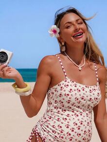 SHEIN 26SS 夏季海灘度假印花柔軟孕婦連身泳衣 - 紅色 - 查看 4