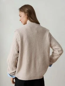 Dazy-Less Women's Solid Color Wool Stand Collar Long Sleeve Casual Versatile Sweater, Autumn Office Beige - Apricot - View 2