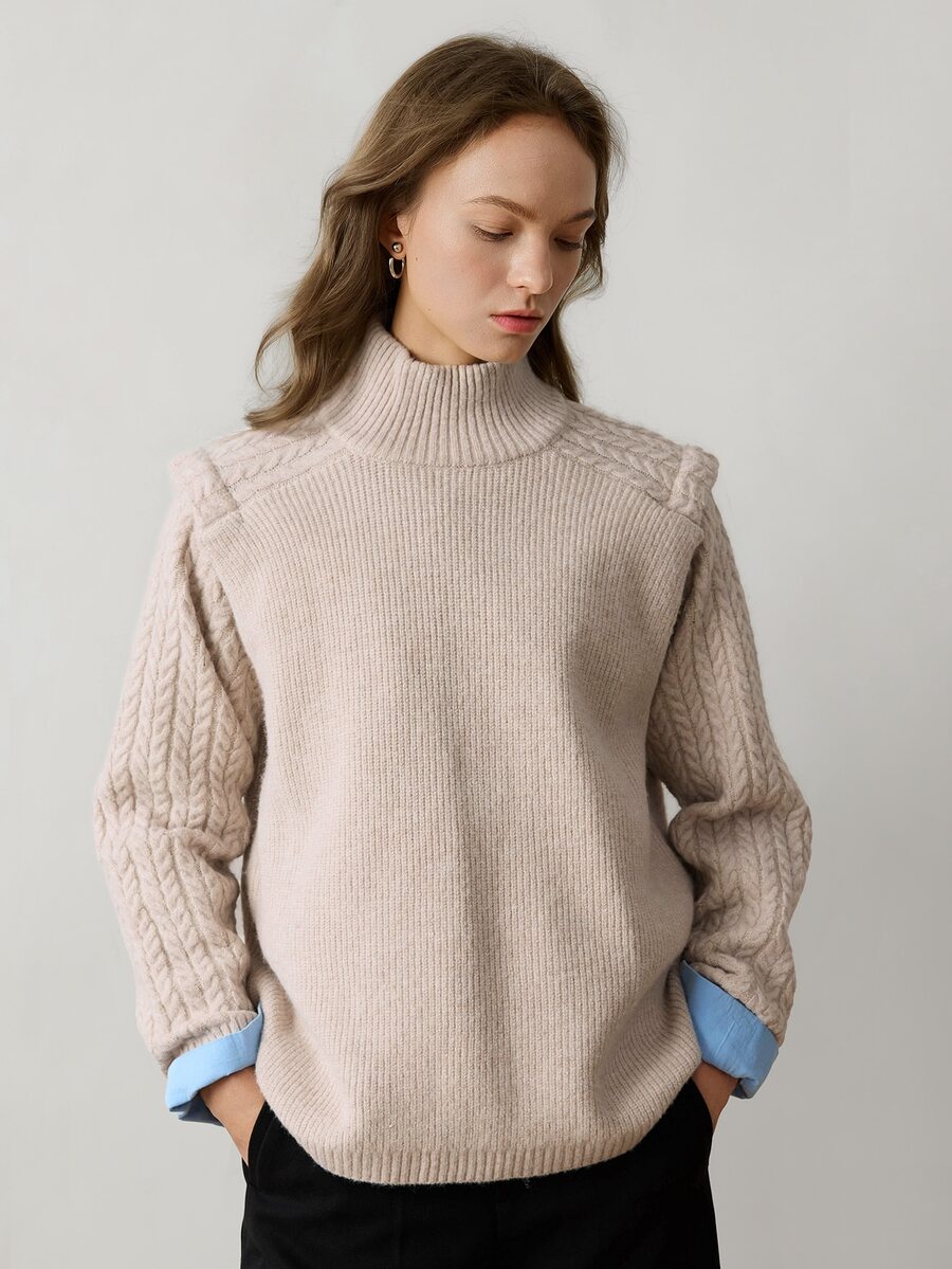 Dazy-Less Women's Solid Color Wool Stand Collar Long Sleeve Casual Versatile Sweater, Autumn Office Beige - Apricot - View 1