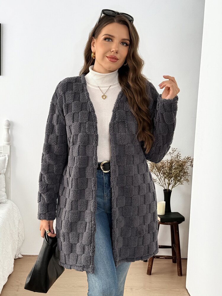 Easowa Curve Plus Size Women's Long Sleeve Zip-Up Casual Jacket - Grey - View 5