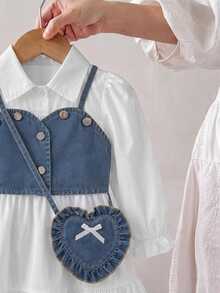 Toddler Girls 2pcs Polyester Shirt Collar Long Sleeve Button Ruffle Button Front Short Loose Fit T-Shirt Set Fall White - White - View 7