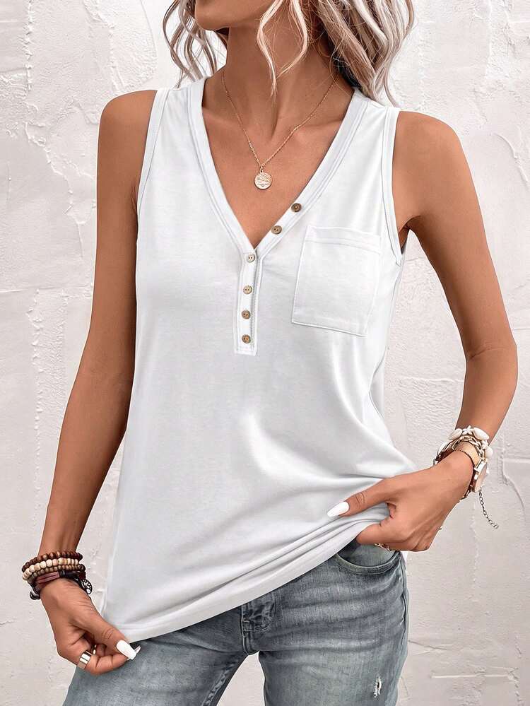 Solivie Summer Casual Versatile Solid Color Tank Top - White - View 6