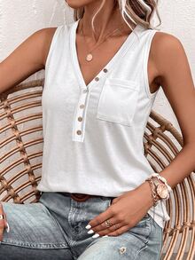 Solivie Summer Casual Versatile Solid Color Tank Top - White - View 7