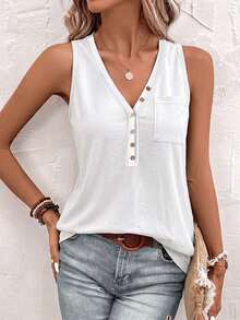 Solivie Summer Casual Versatile Solid Color Tank Top - White - View 4