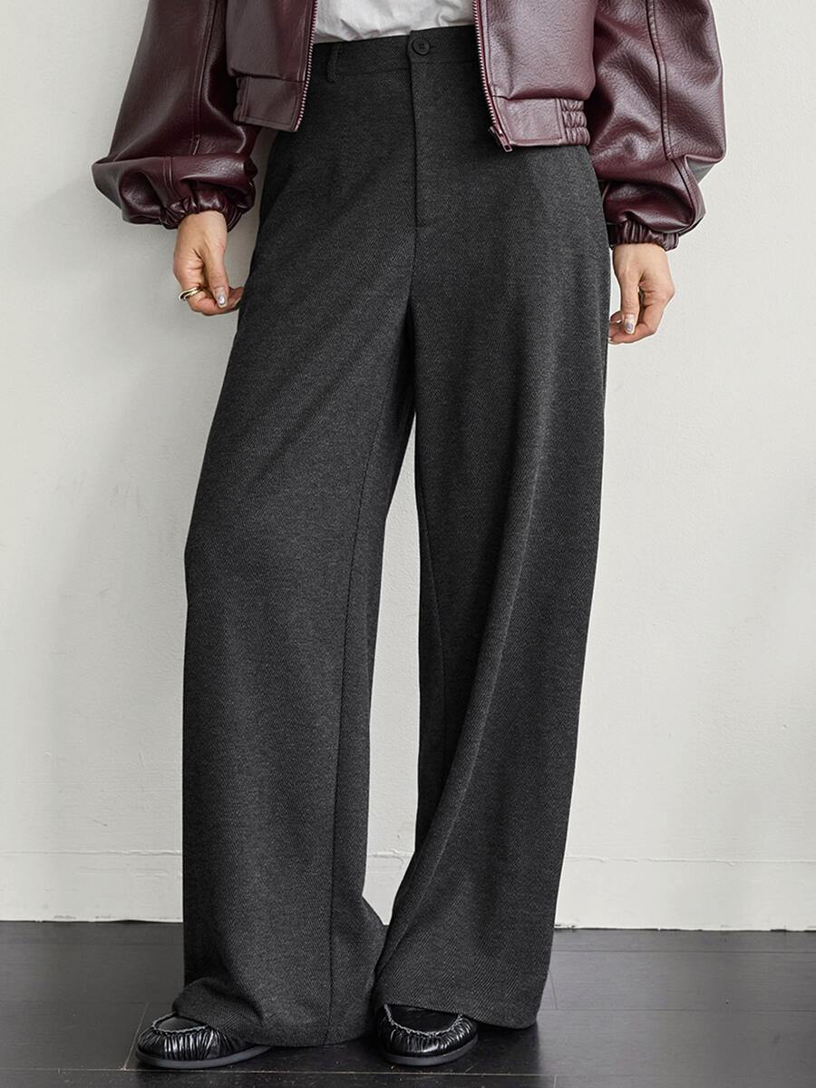 Dazy-Less Women's Solid Color Casual Versatile Daily Wear Long Pants Fall - Dark Grey - View 1