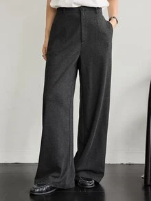 Dazy-Less Women's Solid Color Casual Versatile Daily Wear Long Pants Fall - Dark Grey - View 3