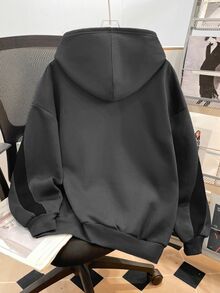 SHEIN 青少年女孩針織拼色字母印花寬鬆休閒衛衣 - 灰色 - 查看 2