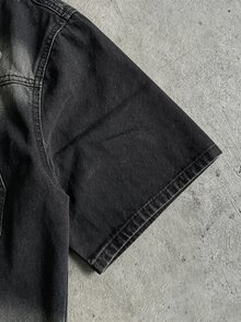 AXEPEAK Black Printed Fashion Brand Zipper Short Sleeve Shirt - Black - View 5