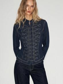 ATUI Studio Women's Fashion Vintage Denim Jacket - Dark Wash - View 1