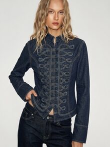 ATUI Studio Women's Fashion Vintage Denim Jacket - Dark Wash - View 3