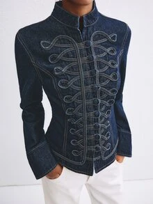 ATUI Studio Women's Fashion Vintage Denim Jacket - Dark Wash - View 2