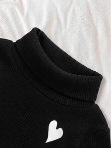 LMoss Kids Baby Girl 3pcs Knit Solid Color Heart Pattern Casual Elastic Comfortable High Neck Base Layer Winter Top Set - Multicolor - View 3