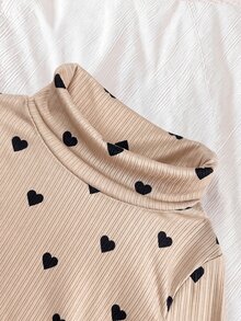 LMoss Kids Baby Girl 3pcs Knit Solid Color Heart Pattern Casual Elastic Comfortable High Neck Base Layer Winter Top Set - Multicolor - View 2