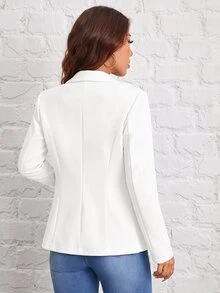 SHEIN PETITE Autumn And Winter Wear Suitable For Commuting. Green Fruit Collar Single-Button Black Suit Jacket - White - View 2