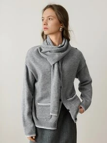 Dazy-Less Women's Winter Grey Round Neck Button Cable Knit Long Sleeve Slim Fit Ribbed Cardigan - Grey - View 3