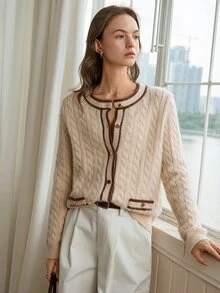 Dazy-Less Women's Colorblock Casual Daily Long Sleeve Cardigan Fall - Apricot - View 5