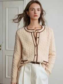 Dazy-Less Women's Colorblock Casual Daily Long Sleeve Cardigan Fall - Apricot - View 3