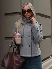 Aloruh Women's Elegant Business Commuting Long-Sleeve Jacket Streetwear,Old Money Style,Solid-Color Coat,Grey Coat,Cropped Autumn/Winter,Teacher,Smart Casua - Mocha Brown - View 4