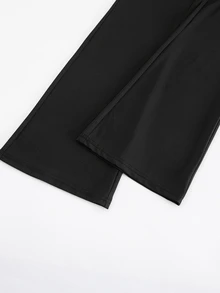 SHEIN Tween Girl Polka Dot Print Waist Drawstring Casual Flare Pants - Black - View 11