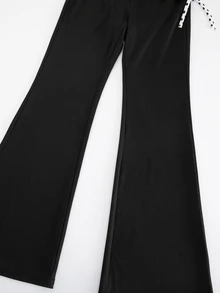 SHEIN Tween Girl Polka Dot Print Waist Drawstring Casual Flare Pants - Black - View 10