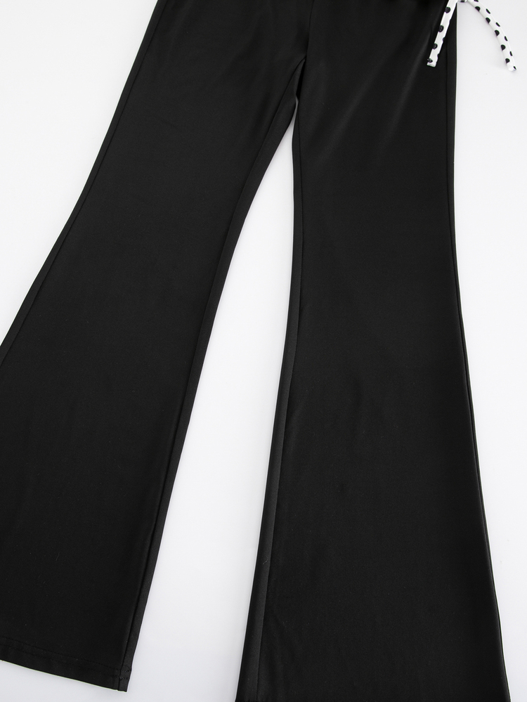 SHEIN Tween Girl Polka Dot Print Waist Drawstring Casual Flare Pants - Black - View 9