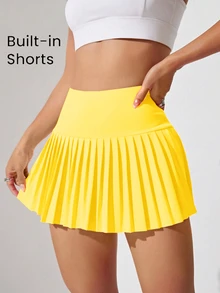 CourtClass CourtClass Breathable Softness Pleated Hem Sports Skorttennis Skirt - Yellow - View 1