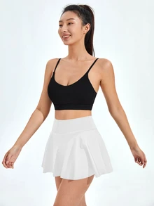 CourtClass CourtClass Women Solid Color Pocket Casual Short Sports Skirt With Shorts Inside Athletic Skirt - White - View 3