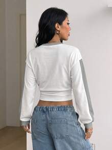 Coolane Autumn/Winter Going Out Tops Street Style Cropped Letter Print Sweatshirt - White - View 2