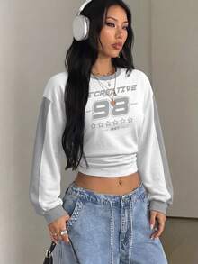 Coolane Autumn/Winter Going Out Tops Street Style Cropped Letter Print Sweatshirt - White - View 6