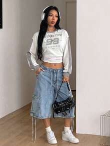 Coolane Autumn/Winter Going Out Tops Street Style Cropped Letter Print Sweatshirt - White - View 5