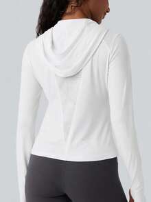 SHEIN Cheerettes Women's Solid White Hooded Pullover Sportswear Long Sleeve Casual Gym Fitness Workout Sweatshirt For Autumn Winter - White - View 2