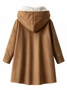 SHEIN Clasi 女款優雅簡約休閒秋冬加厚保暖內裡長款正身長棕色與白色波點連帽夾克 感恩節旅行 - 棕色 - 查看 6