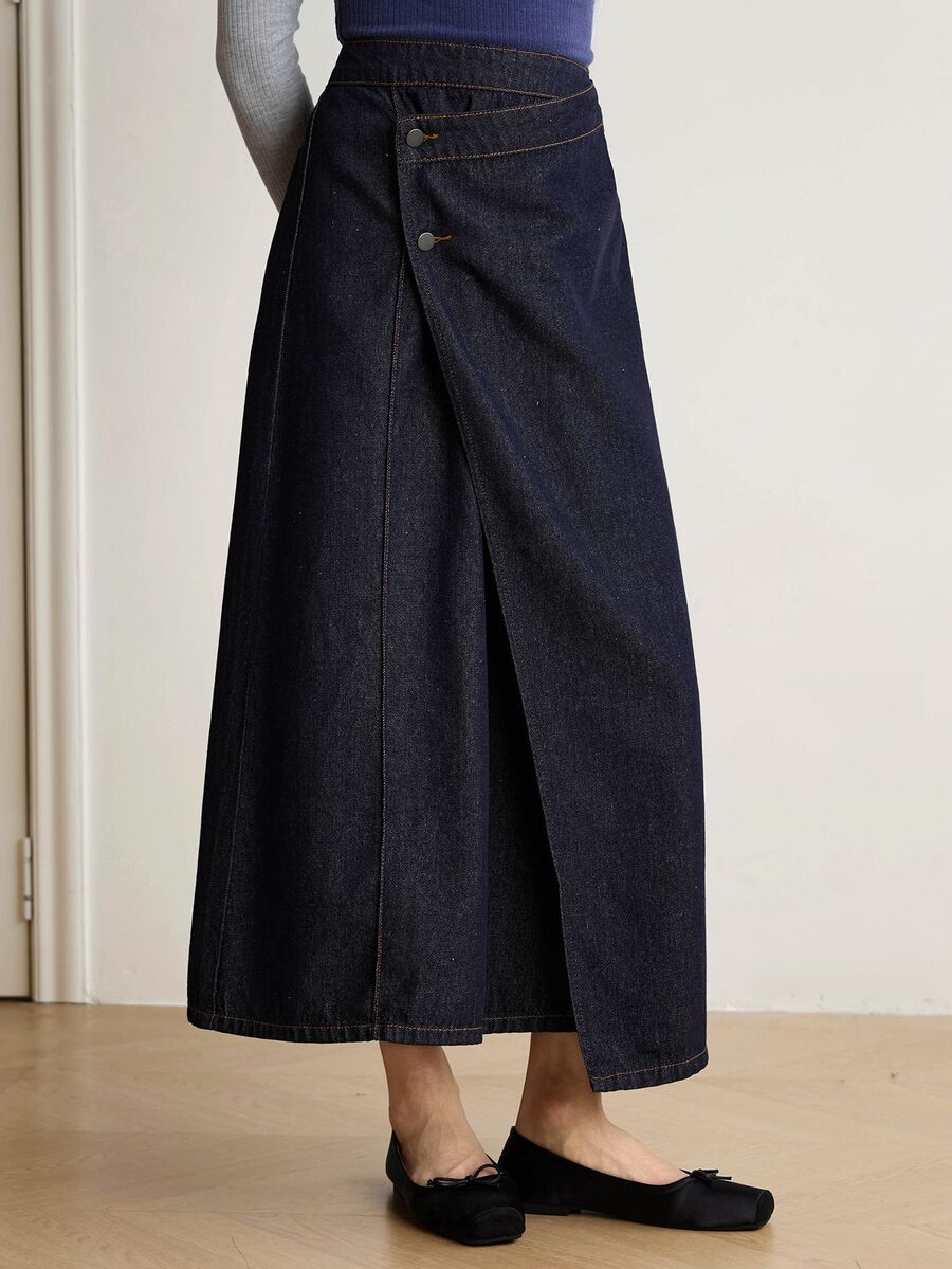 Dazy-Less Women's Asymmetric Placket Casual Commute Denim Skirt Fall - Dark Wash - View 1